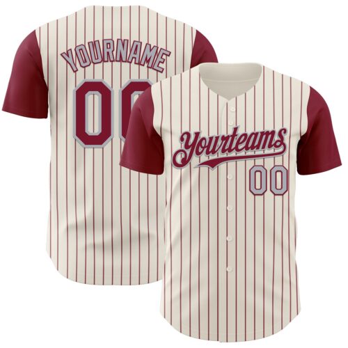 TwoTone1171 Custom Cream Crimson Pinstripe Gray Authentic Two Tone Baseball Jersey