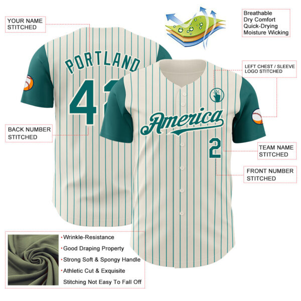 Custom Cream Teal Pinstripe Teal Authentic Two Tone Baseball Jersey