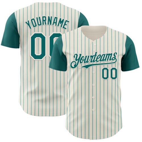 TwoTone1172 Custom Cream Teal Pinstripe Teal Authentic Two Tone Baseball Jersey