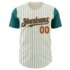 Custom Cream Teal Pinstripe Orange Authentic Two Tone Baseball Jersey