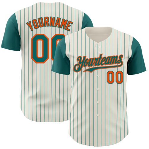 TwoTone1173 Custom Cream Teal Pinstripe Orange Authentic Two Tone Baseball Jersey