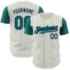 Custom Cream Teal Pinstripe Navy Authentic Two Tone Baseball Jersey