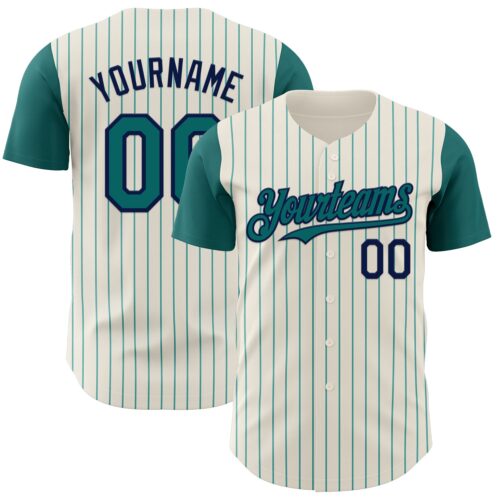 TwoTone1174 Custom Cream Teal Pinstripe Navy Authentic Two Tone Baseball Jersey