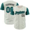 Custom Cream Teal Pinstripe Black Authentic Two Tone Baseball Jersey