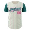 Custom Cream Teal Pinstripe White-Pink Authentic Two Tone Baseball Jersey