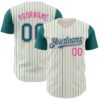 Custom Cream Teal Pinstripe White-Pink Authentic Two Tone Baseball Jersey