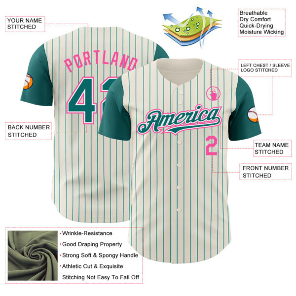 Custom Cream Teal Pinstripe White-Pink Authentic Two Tone Baseball Jersey