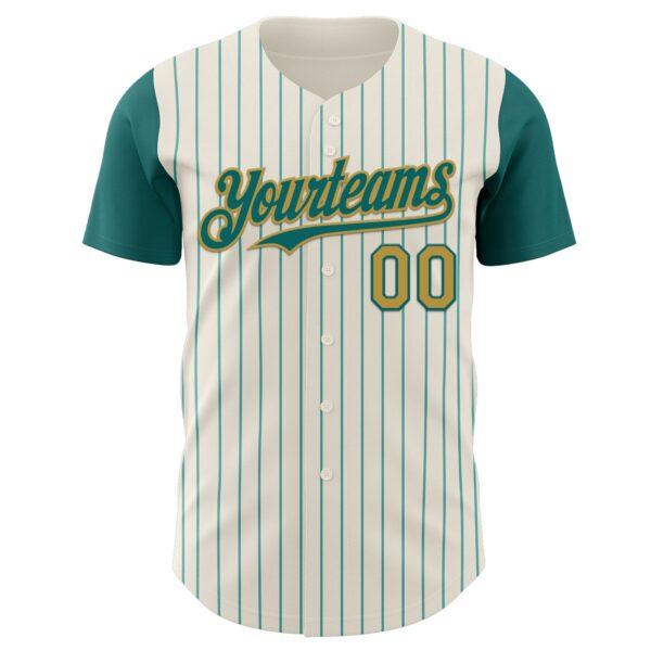 Custom Cream Teal Pinstripe Old Gold Authentic Two Tone Baseball Jersey