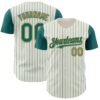 Custom Cream Teal Pinstripe Old Gold Authentic Two Tone Baseball Jersey
