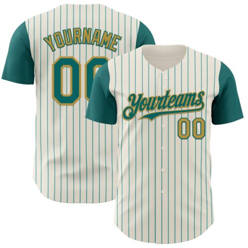 TwoTone1177 Custom Cream Teal Pinstripe Old Gold Authentic Two Tone Baseball Jersey