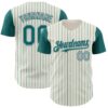 Custom Cream Teal Pinstripe Gray Authentic Two Tone Baseball Jersey