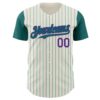 Custom Cream Teal Pinstripe Purple Authentic Two Tone Baseball Jersey