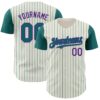 Custom Cream Teal Pinstripe Purple Authentic Two Tone Baseball Jersey