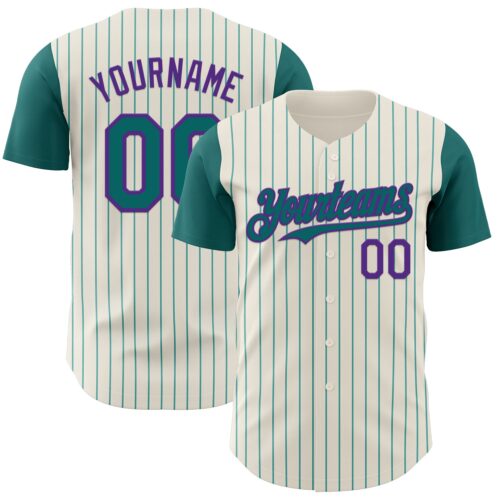 TwoTone1179 Custom Cream Teal Pinstripe Purple Authentic Two Tone Baseball Jersey