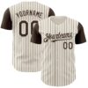 Custom Cream Brown Pinstripe Brown Authentic Two Tone Baseball Jersey