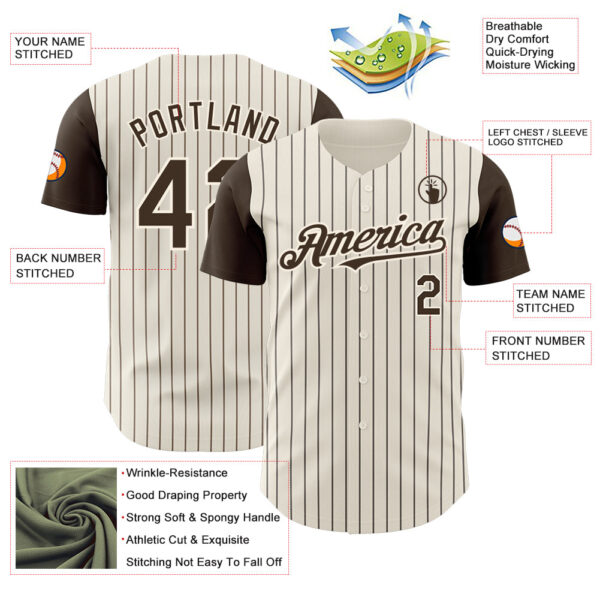 Custom Cream Brown Pinstripe Brown Authentic Two Tone Baseball Jersey