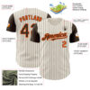 Custom Cream Brown Pinstripe Orange Authentic Two Tone Baseball Jersey