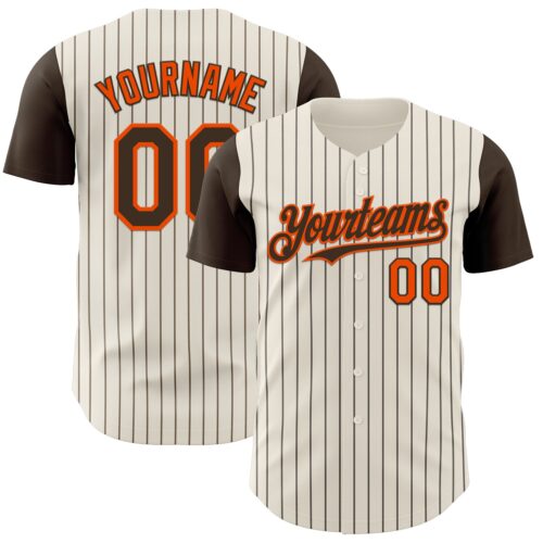 TwoTone1182 Custom Cream Brown Pinstripe Orange Authentic Two Tone Baseball Jersey