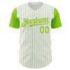 Custom White Neon Green Pinstripe Neon Green Authentic Two Tone Baseball Jersey