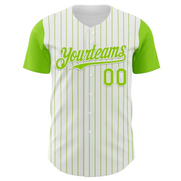 Custom White Neon Green Pinstripe Neon Green Authentic Two Tone Baseball Jersey