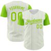 Custom White Neon Green Pinstripe Neon Green Authentic Two Tone Baseball Jersey