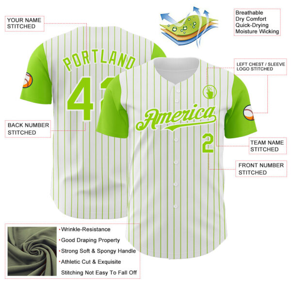 Custom White Neon Green Pinstripe Neon Green Authentic Two Tone Baseball Jersey