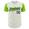Custom White Neon Green Pinstripe Navy Authentic Two Tone Baseball Jersey