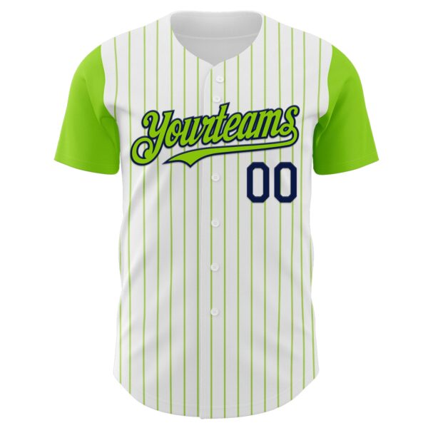 Custom White Neon Green Pinstripe Navy Authentic Two Tone Baseball Jersey