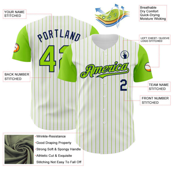 Custom White Neon Green Pinstripe Navy Authentic Two Tone Baseball Jersey