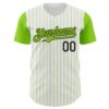 Custom White Neon Green Pinstripe Black Authentic Two Tone Baseball Jersey