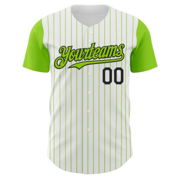 Custom White Neon Green Pinstripe Black Authentic Two Tone Baseball Jersey