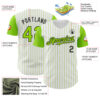 Custom White Neon Green Pinstripe Black Authentic Two Tone Baseball Jersey