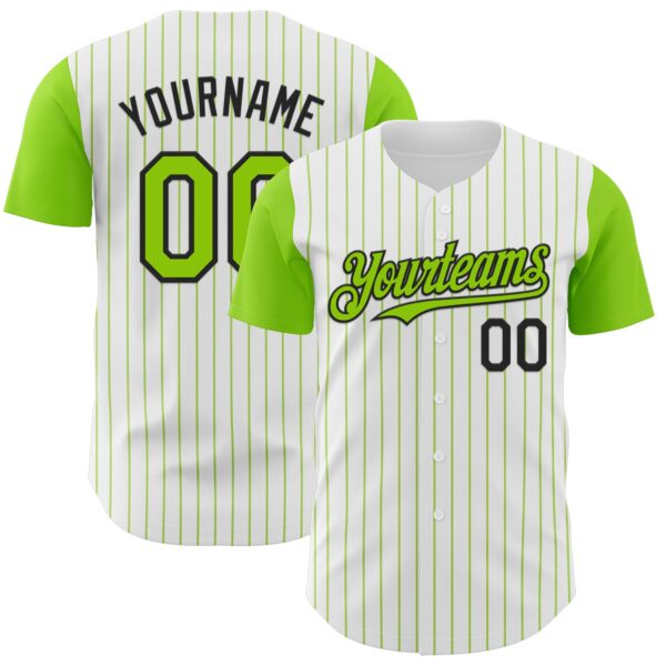 Custom White Neon Green Pinstripe Black Authentic Two Tone Baseball Jersey
