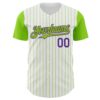 Custom White Neon Green Pinstripe Purple Authentic Two Tone Baseball Jersey