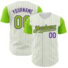 Custom White Neon Green Pinstripe Purple Authentic Two Tone Baseball Jersey