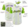 Custom White Neon Green Pinstripe Purple Authentic Two Tone Baseball Jersey