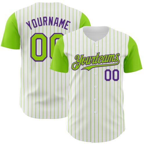 TwoTone1186 Custom White Neon Green Pinstripe Purple Authentic Two Tone Baseball Jersey
