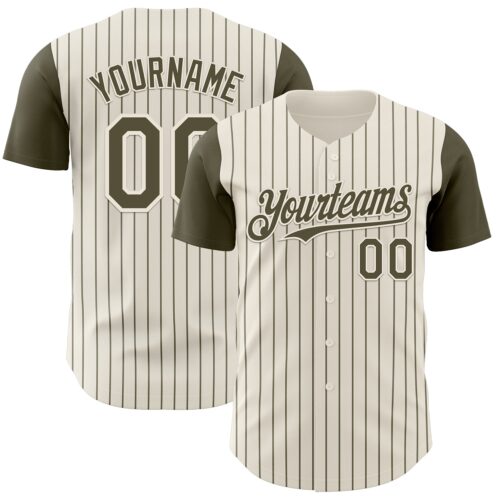 TwoTone1187 Custom Cream Olive Pinstripe Olive Authentic Two Tone Baseball Jersey