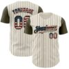 Custom Cream Olive Pinstripe Vintage USA Flag-Black Authentic Two Tone Baseball Jersey