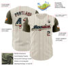 Custom Cream Olive Pinstripe Vintage USA Flag-Black Authentic Two Tone Baseball Jersey