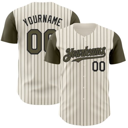 TwoTone1189 Custom Cream Olive Pinstripe Black Authentic Two Tone Baseball Jersey