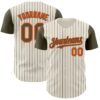Custom Cream Olive Pinstripe Orange Authentic Two Tone Baseball Jersey