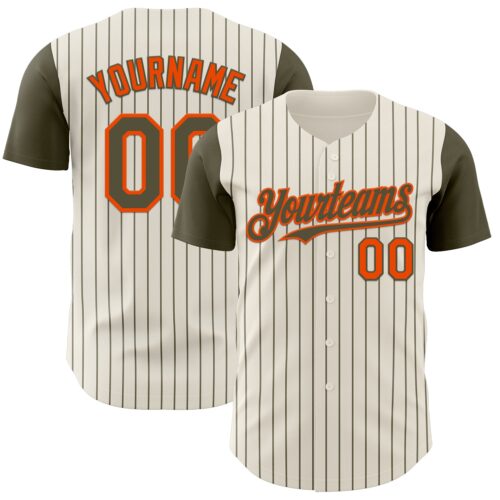 TwoTone1190 Custom Cream Olive Pinstripe Orange Authentic Two Tone Baseball Jersey