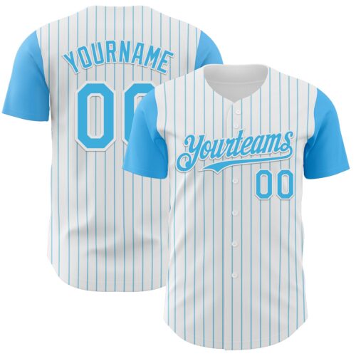Custom White Sky Blue Pinstripe Sky Blue Authentic Two Tone Baseball Jersey