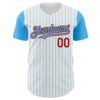 Custom White Sky Blue Pinstripe Red Authentic Two Tone Baseball Jersey