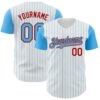 Custom White Sky Blue Pinstripe Red Authentic Two Tone Baseball Jersey