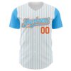 Custom White Sky Blue Pinstripe Orange Authentic Two Tone Baseball Jersey