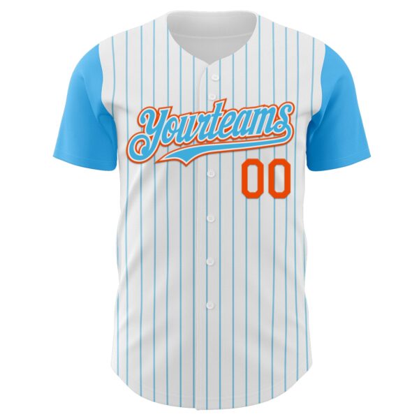 Custom White Sky Blue Pinstripe Orange Authentic Two Tone Baseball Jersey