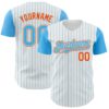 Custom White Sky Blue Pinstripe Orange Authentic Two Tone Baseball Jersey