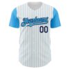 Custom White Sky Blue Pinstripe Navy Authentic Two Tone Baseball Jersey